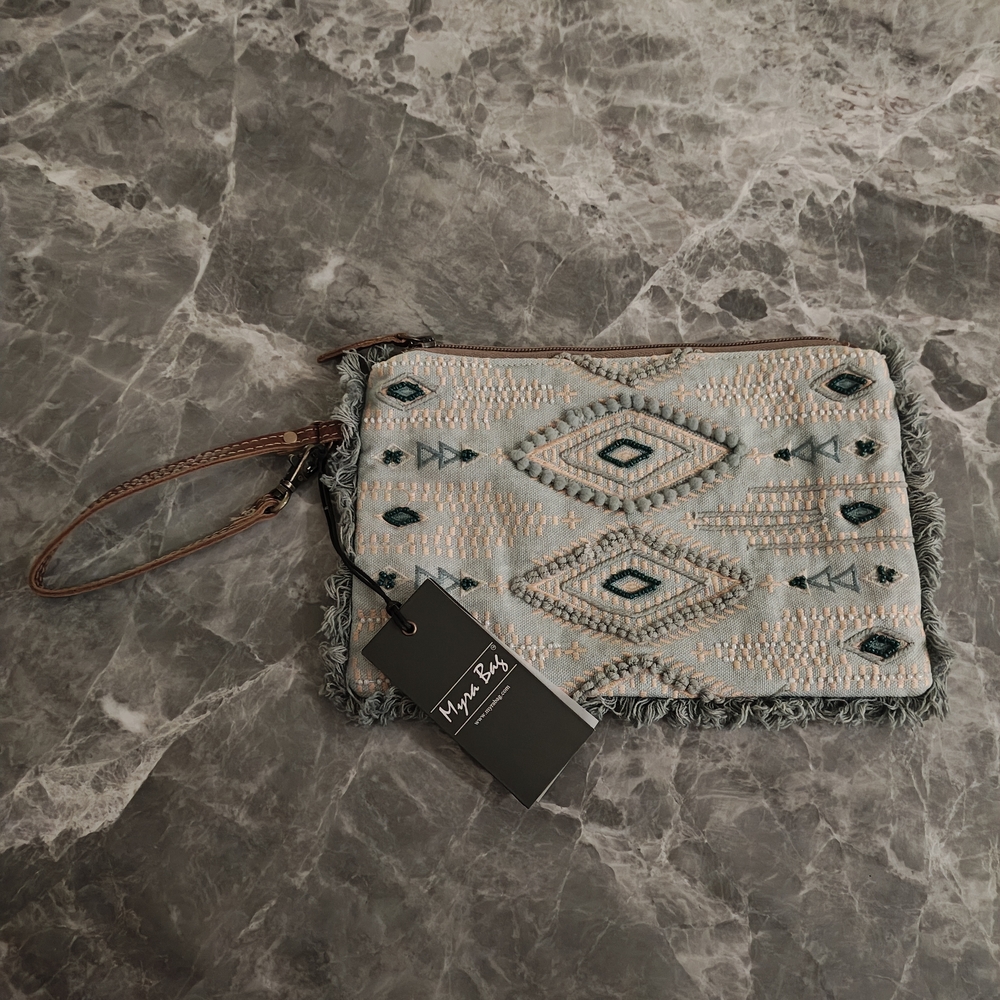 Myra Bag Teal and Brown Clutch
